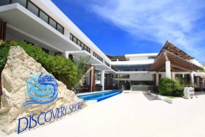 Beach front view of Discovery Shores Resort Boracay Island in the Philippines in the Philippines